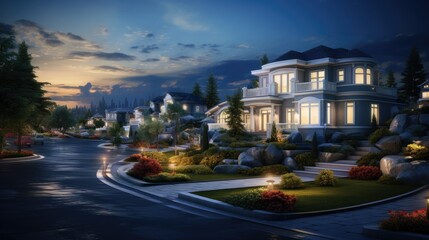 Fototapeta premium front of a modern house in a high class neighborhood generative ai