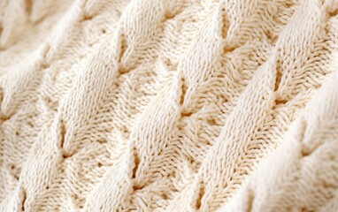 Cotton or wool beige pattern knitted fabric background, handmade design sample