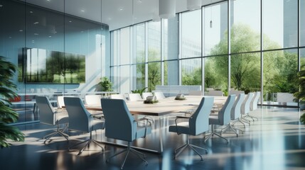 An empty office with an open-space interior. Business conference company background