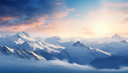 Fototapeta na wymiar Dawn over the winter mountains from sleep on New Year's Eve or Christmas