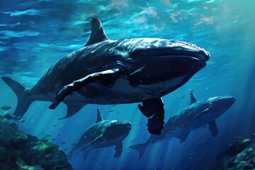Fototapeta premium A Spectacular View of Sharks in Their Natural Habitat