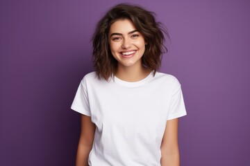 Fototapeta premium Woman in Front of Vibrant Purple Wall