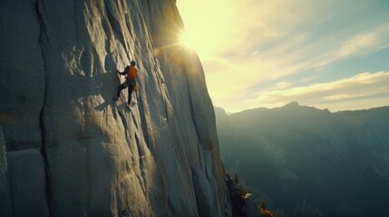 backpacker climbing rocky mountains generative ai - obrazy, fototapety, plakaty
