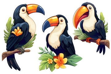 Three Majestic Toucans Perched on a Verdant Branch