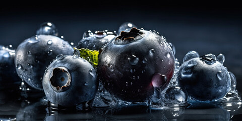 Frozen Group of Delicious Fresh Blackberry Fruit Defocused Background