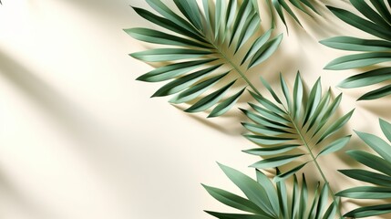 Fototapeta premium Palm Leaf Serenade: Light Background with Realistic Palm Leaf Shadows. AI generated