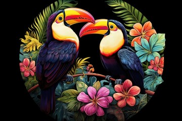 Fototapeta premium Birds Perched on a Branch Creating a Serene and Natural Artwork