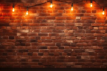 a rough brown old brick wall with a small orange light bulb across it.
