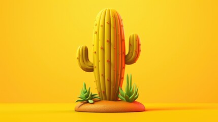 illustration of a cactus with a yellow background generative ai