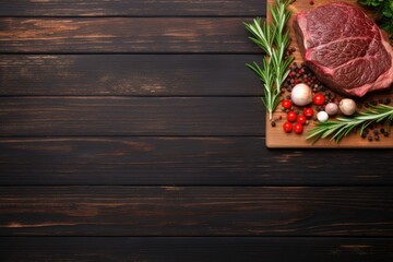 Steak on wooden table banner with copy space