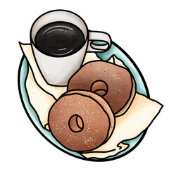 Coffee, bread and donuts in the morning_cup of coffee and cookies