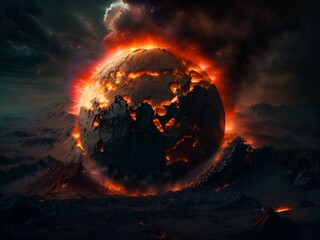 Die Erde Brennt und spuckt lava in  der Apokalypse
