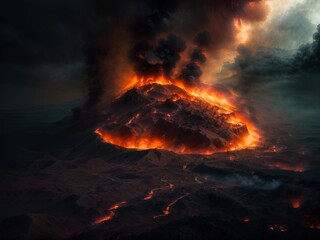 Explosiver Vulkan brennt und spuckt Magma und Lava kurz vor dem Ausbruch
