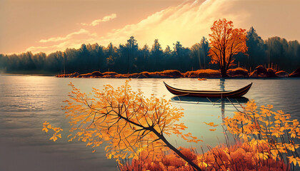 Beautiful Indian Summer landscape at the lake in the fall