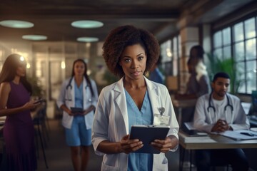Woman in White Lab Coat Holding Tablet