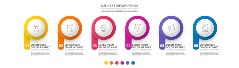 Vector template circle infographics. Modern business concept with 6 options and parts. Six steps for content, flowchart, timeline, levels - obrazy, fototapety, plakaty
