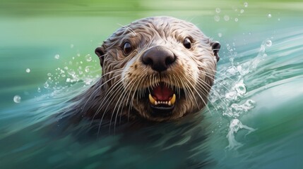 funny otter playing in the water generative ai