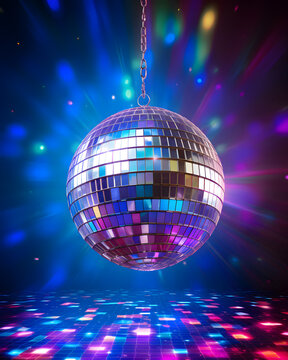 Rainbow disco ball in the night pop neon colors - Event party design