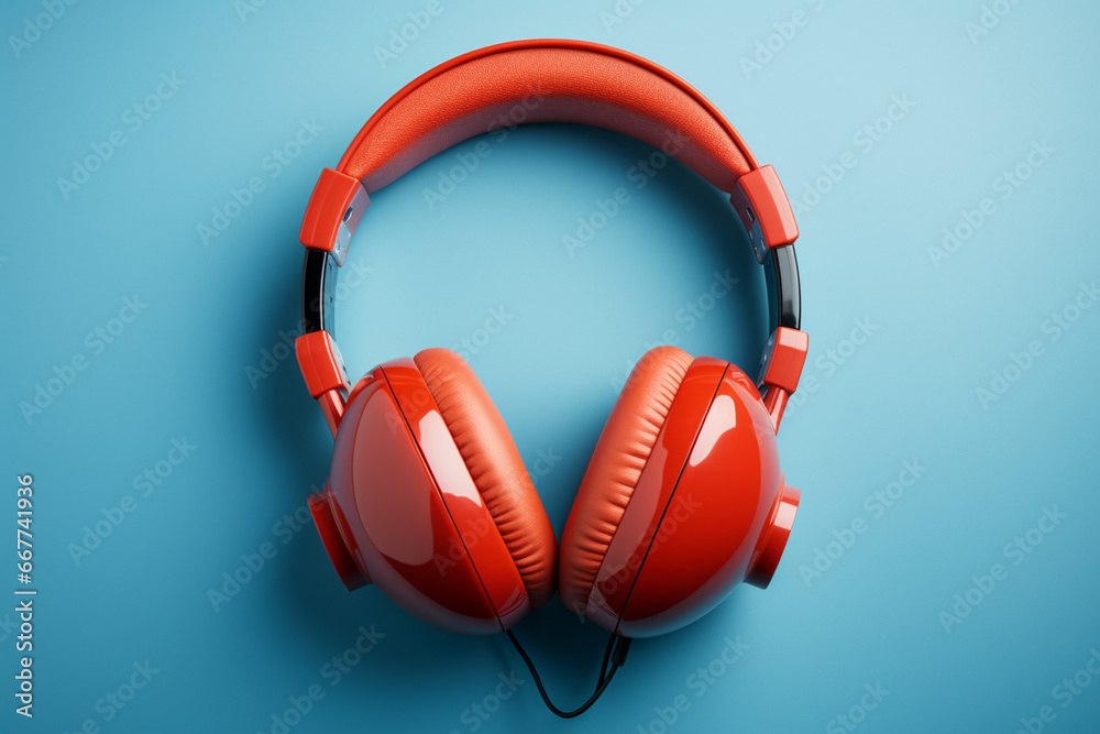 Wall mural red headphones on a blue background