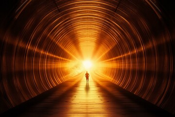 Metaphorical tunnel with a bright light representing success, faith, hope, opportunity, and freedom. Generative AI - obrazy, fototapety, plakaty