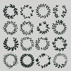 Set of decorative floral elements, christmas wreath, floral frame.