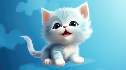 cute baby kitten on solid blue background generative ai