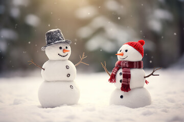 Obraz premium Snowman in Winter Wonderland. Generative Ai