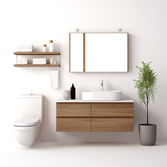 3D Illustration of a bathroom designed based on white color complete with sanitary wares and fittings