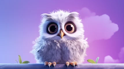 Poster cute illustration of a baby owl generative ai © Francheska
