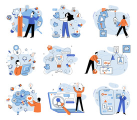 Startup idea. Vector illustration. It involves continuous learning, iteration, and refinement Entrepreneurs are constantly seeking ways to improve their startup idea, making it more efficient