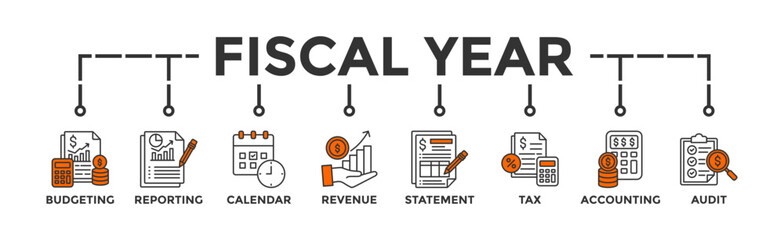 Fiscal year banner web icon vector illustration concept with icon of budgeting, reporting, calendar, revenue, statement, tax, accounting, audit