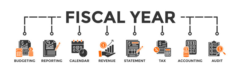 Fiscal year banner web icon vector illustration concept with icon of budgeting, reporting, calendar, revenue, statement, tax, accounting, audit