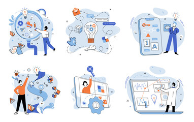 Startup idea. Vector illustration. Entrepreneurs are constantly seeking ways to improve their startup idea, making it more efficient, user-friendly, and impactful Progress drives growth and ensures