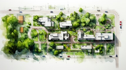 hand drawing of Urban planning sketch highlighting sustainable, Generative AI