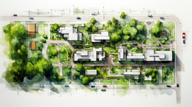 hand drawing of Urban planning sketch highlighting sustainable, Generative AI