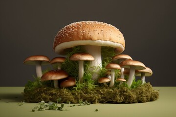 Plant-based mushroom burger on transparent background. Generative AI