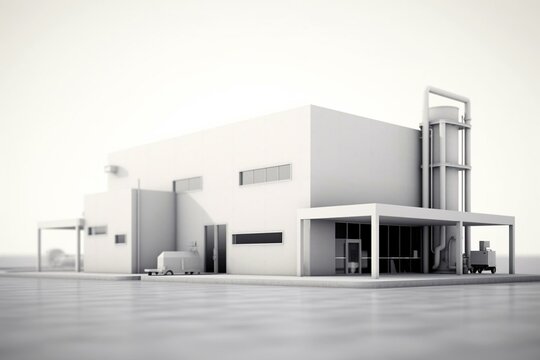 3D-rendered, white industrial building. Generative AI