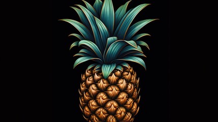 pineapple on black background generative ai