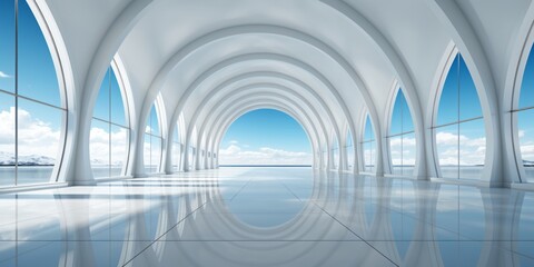 White architectural design,futuristic white arched interior 3d render,Modern white background.Futuristic Sci-Fi circle Tunnel,Abstract architecture background