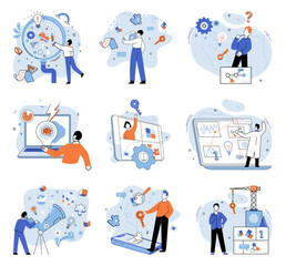 Startup idea. Vector illustration. Imagination allows entrepreneurs to see what could be, inspiring them to create something truly innovative Progress is at core startup idea It involves continuous