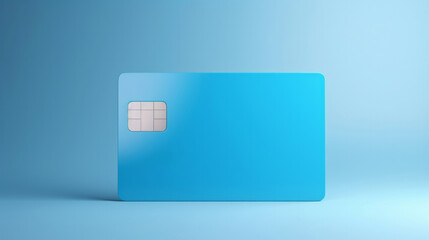Blank blue bank card or gift voucher card on a blue background. Birthday gift