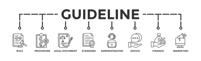 Guideline banner web icon vector illustration concept with icon of rule, procedure, legal document, standard, administration, advice, finance, marketing