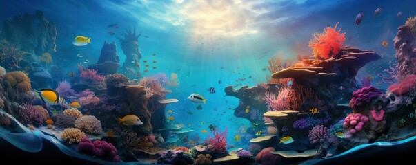 Obraz na płótnie Canvas beautiful underwater scenery with various types of fish and coral reefs, Generative AI