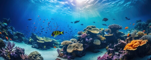 Fototapeta na wymiar beautiful underwater scenery with various types of fish and coral reefs, Generative AI