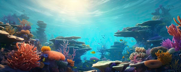 Photo sur Plexiglas Turquoise beautiful underwater scenery with various types of fish and coral reefs, Generative AI