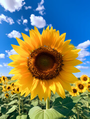 Fototapeta premium Sunflowers in the open field background wallpaper poster PPT