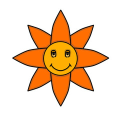 Illustration of a Sun Flower with a face and expression on a white background