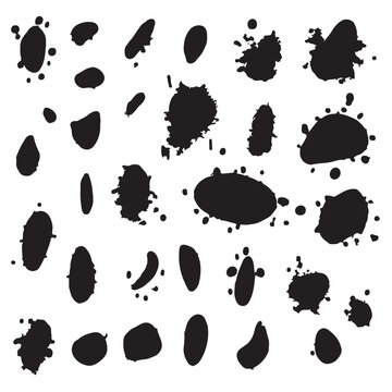 Set of black ink splashes. Random black ink drops simple shapes. 