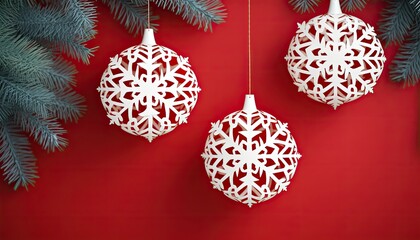 Christmas Background With Paper Cut Snowflake Hanging Snowflake Decoration. Winter Wallpaper. Snow Backdrop. Illustration