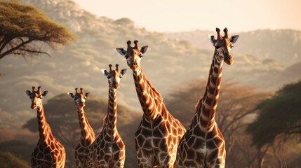 A group of giraffes walking in the wild, AI © starush